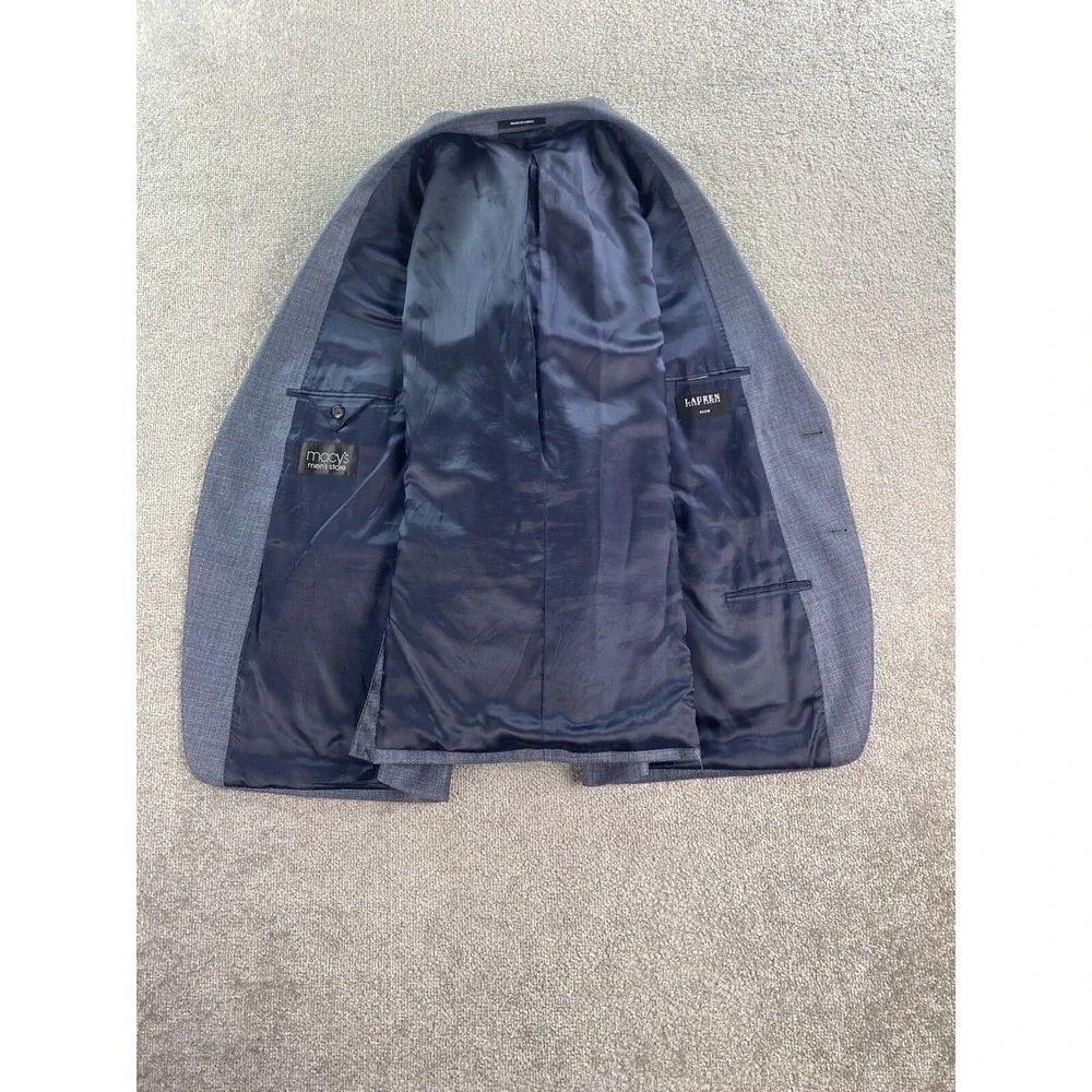 Lauren Ralph Lauren Suit Jacket 52 R Blue Silk Wool Luxury Designer Black Label